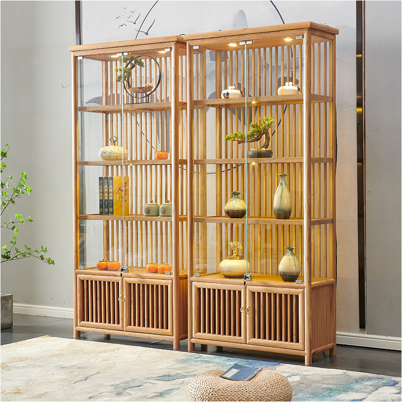新中式玻璃展柜珠宝玉器精品柜商用实木陈列书柜货柜带灯透明玻璃,住宅家具,单个书柜,淘宝优惠券,粉丝福利购,淘宝优惠卷