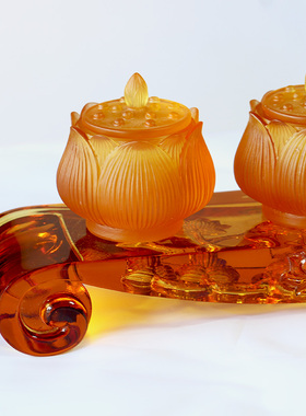 琉璃莲花供台摆件居家客厅桌面摆放供奉家用香炉净Y水杯供佛用品