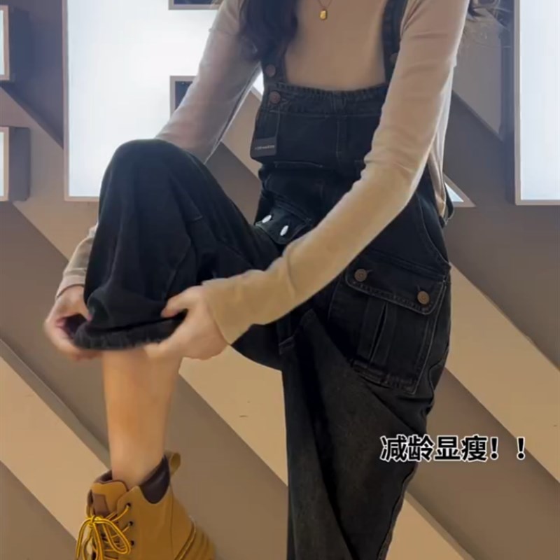 梨形身材大码女装牛仔背带裤子w女2024夏季新款宽松显瘦九分吊带