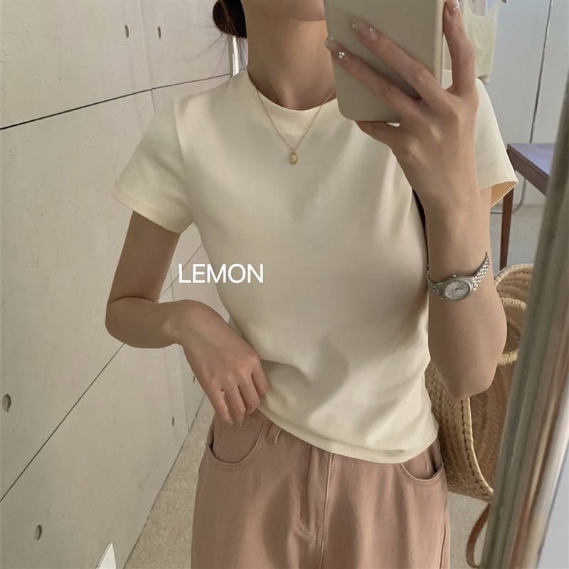 纯色短袖T恤女20l24年夏季新A款百搭正肩韩系体恤显瘦粉色正肩上
