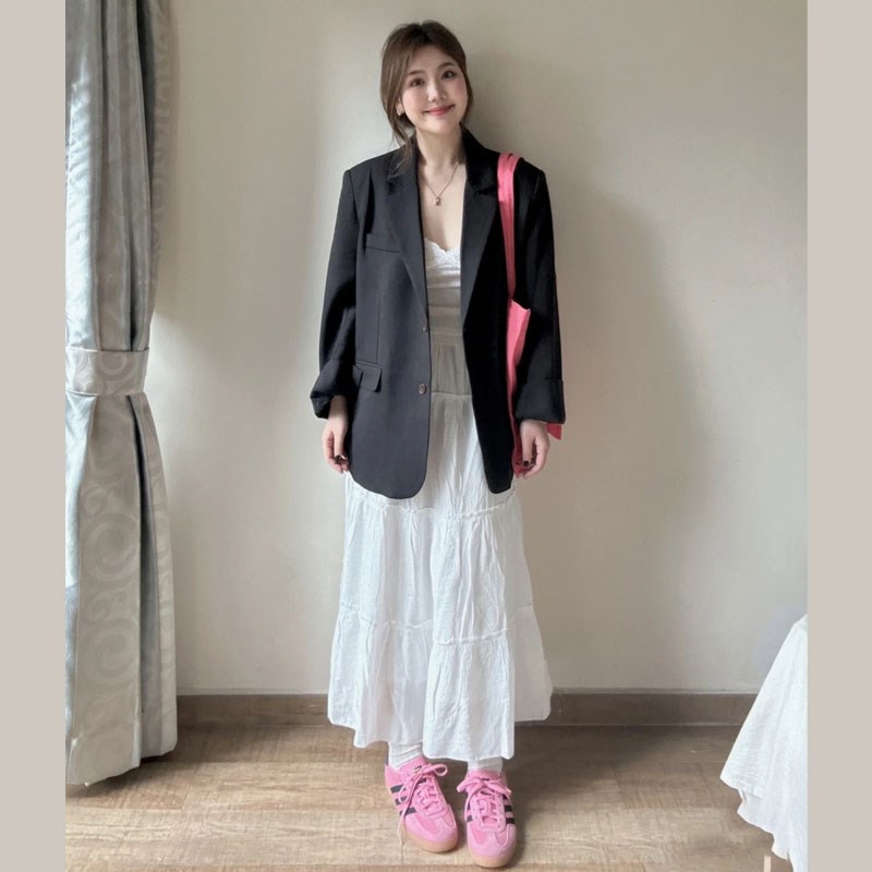 黑色廓形西装外套女秋季新款宽松休F闲百搭通勤小个子西服上衣