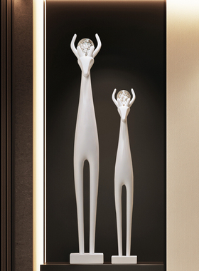 入户玄关壁龛鹿摆件轻奢高级感细长客厅电视柜边落地家居艺术装饰