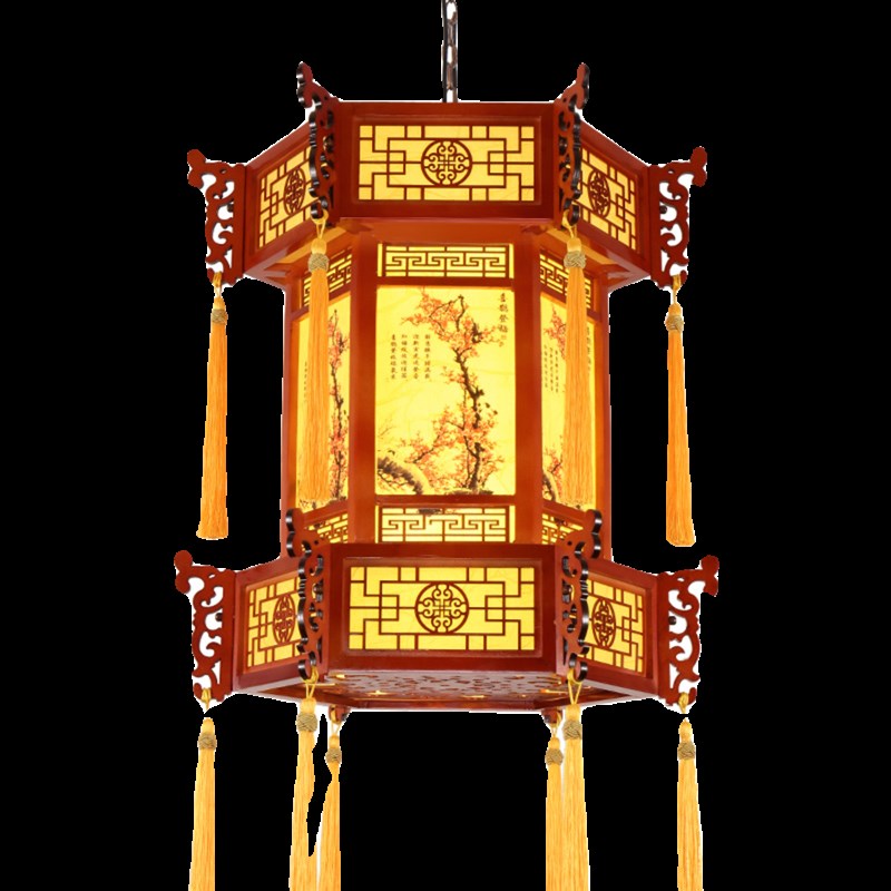 新中式仿古寺庙祠堂六角宫灯酒楼宫廷古典实木灯具中国风复古吊灯