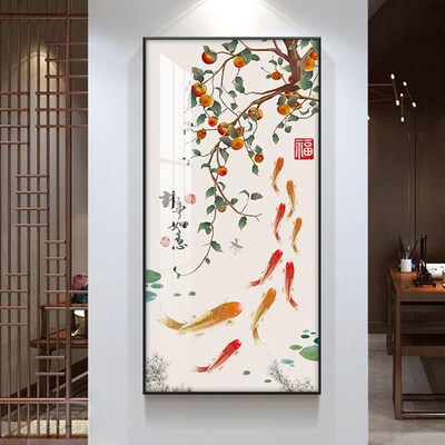 网红柿柿如画意进门玄关画装饰2九鱼图走廊过道墙玄幻挂新中式202