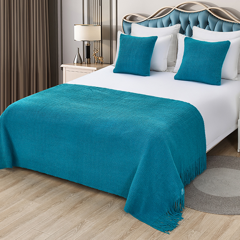 酒店民宿床尾巾公寓床尾装饰沙发搭巾美式床盖针织床尾毯宾馆床旗