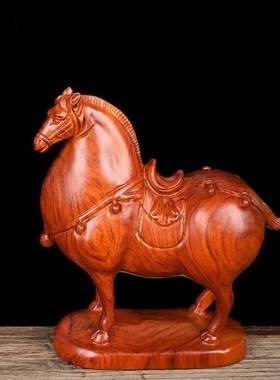 红木唐马实木雕摆件家居马到成功艺E术品开业招财装饰木质礼品生