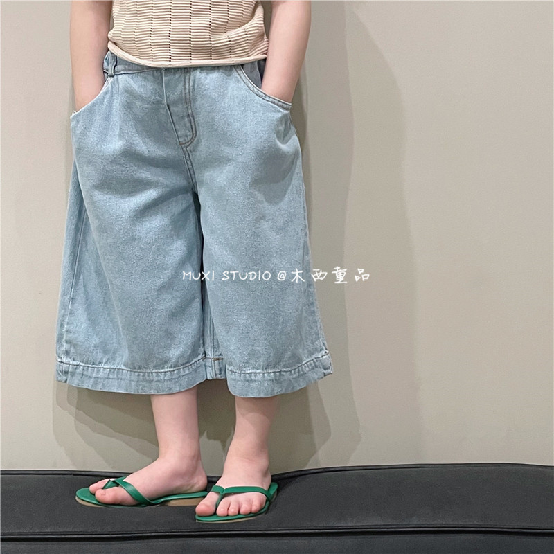 木西童品2023夏韩版男女童复古宽松大阔腿九分牛仔裤宝宝百搭裤子图片