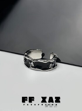 FF假朋友丨黯系列黑色水钻小众设计高级戒指男女开口调节情侣对戒