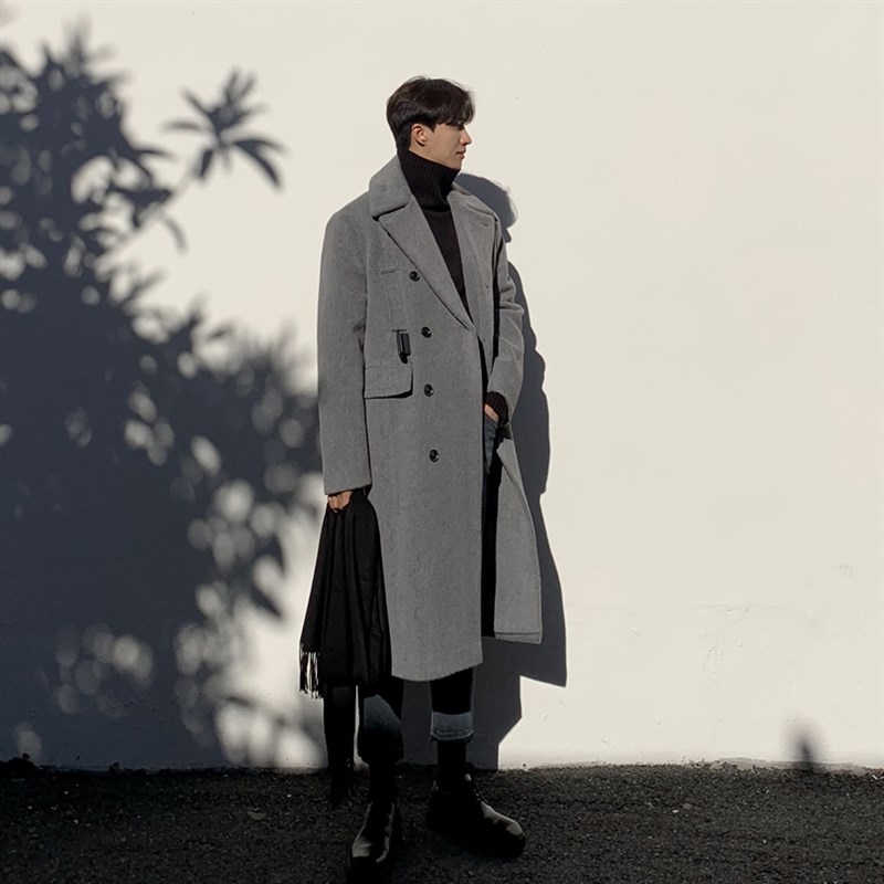 毛呢大衣男长款韩版宽松帅气过膝C保暖青年L潮流风衣外套男冬季加