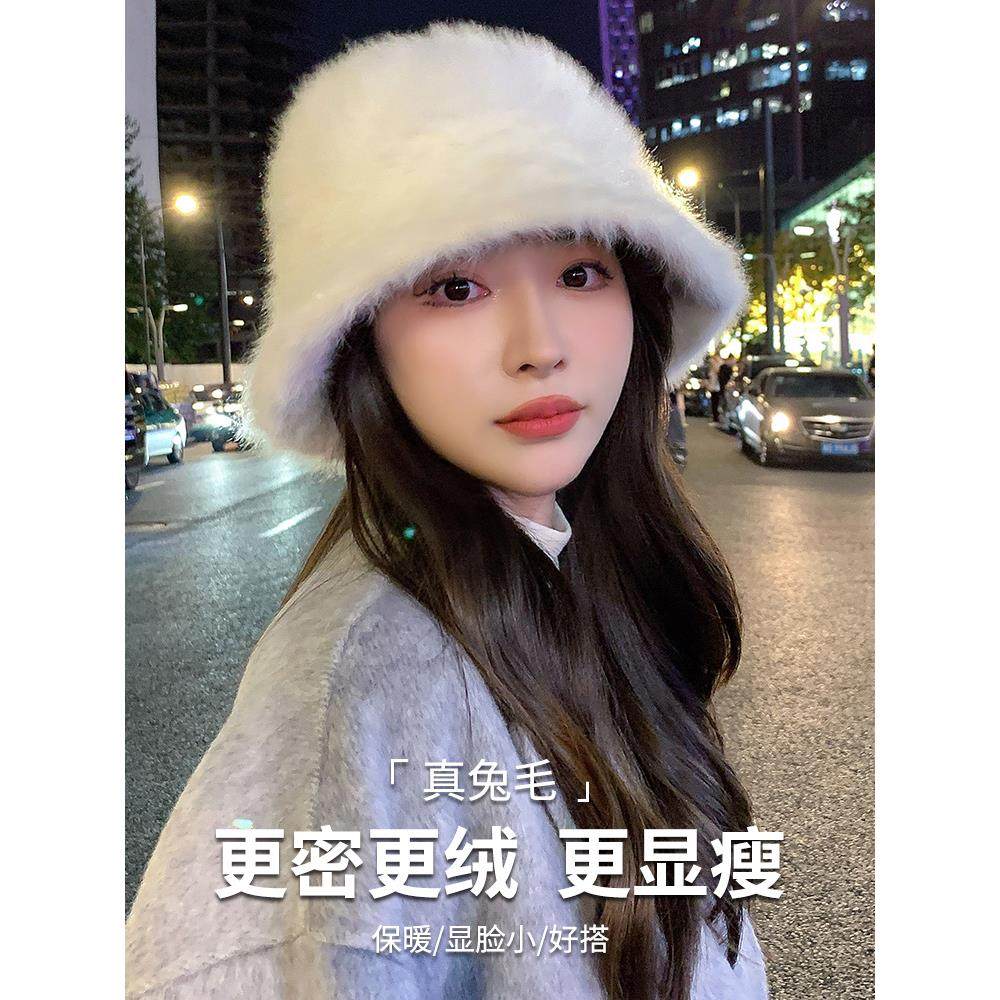 白色兔毛帽子女秋冬季毛绒渔夫帽大头围冬天毛毛水桶帽盆帽显脸小,服饰配件/皮带/帽子/围巾,帽子,淘宝优惠券,粉丝福利购,淘宝优惠卷