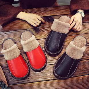 秋冬季皮质棉拖鞋冬天男女室内地板居家用防滑保暖月子鞋皮质拖鞋