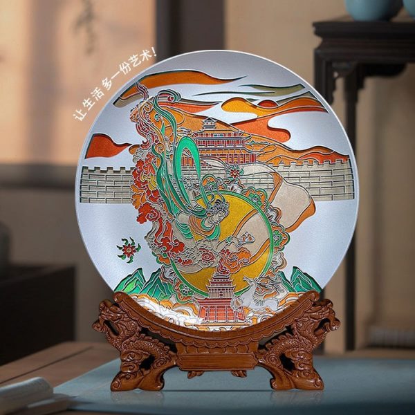 百福十年敦煌艺术晶雕手绘礼盘文旅纪念品摆件晶化玻璃圆盘
