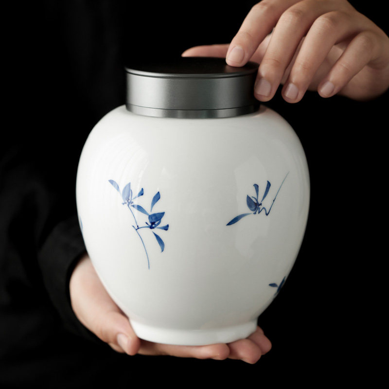 手绘蝴蝶兰茶叶罐精品密封罐茶叶存储罐存茶罐