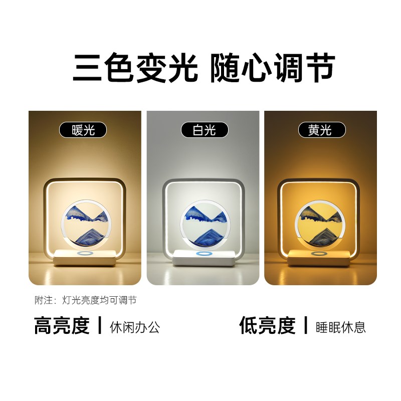 流沙画沙漏无线充电台灯轻奢高级感客厅装饰卧室床头灯中式小夜灯图片