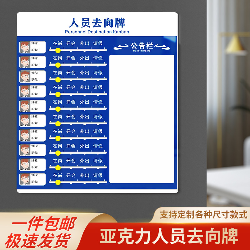 员去向牌楼层科室牌防办公告知牌员工岗位门牌去向板标识带照片更