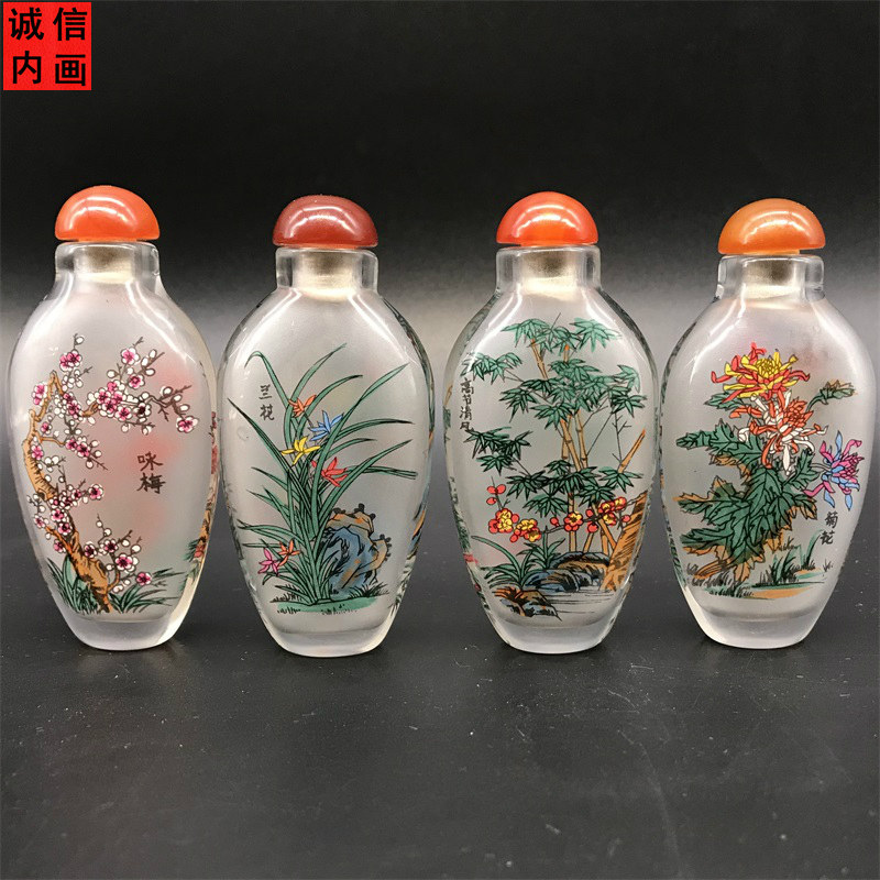 内画鼻烟壶玻璃四件装明上河图瓶内画 外事商务礼品图案多种