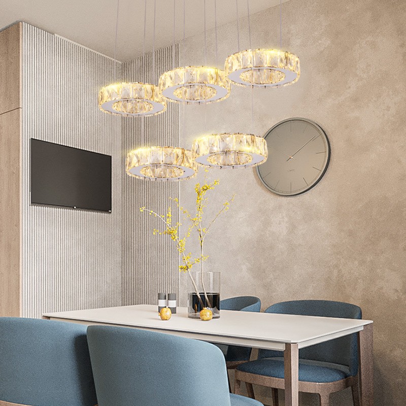 三头餐厅灯创意大气长水晶圆形饭厅吊灯餐厅灯led环形灯酒店大气