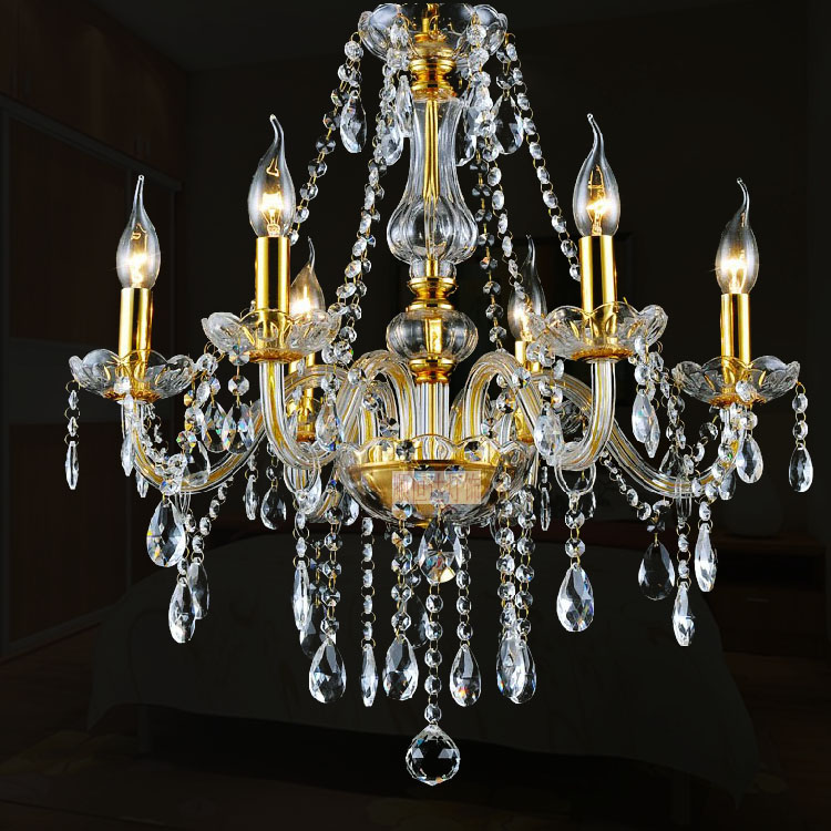 欧式简约现代金色K9蜡烛水晶吊灯餐吊客房 卧室客厅餐厅吊顶灯饰