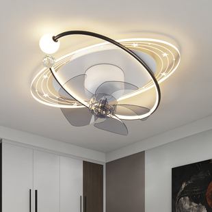 卧室吸顶风扇灯现代简约大气房间主卧室灯带电风扇一体家用摇头扇
