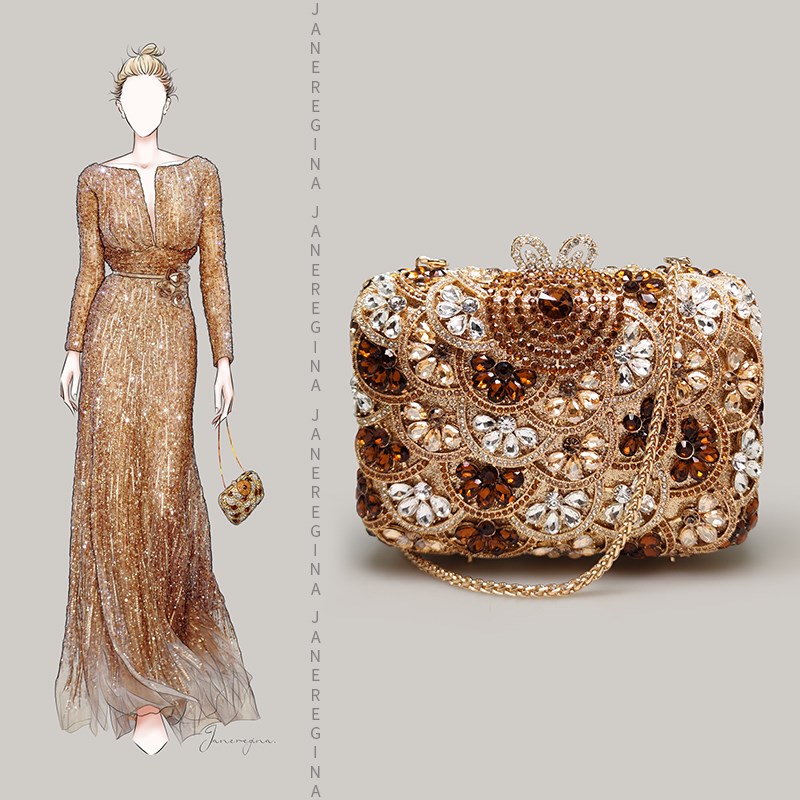 精致高档宴会手拿包搭配晚礼服旗袍的包包高端小手包晚宴水钻方包