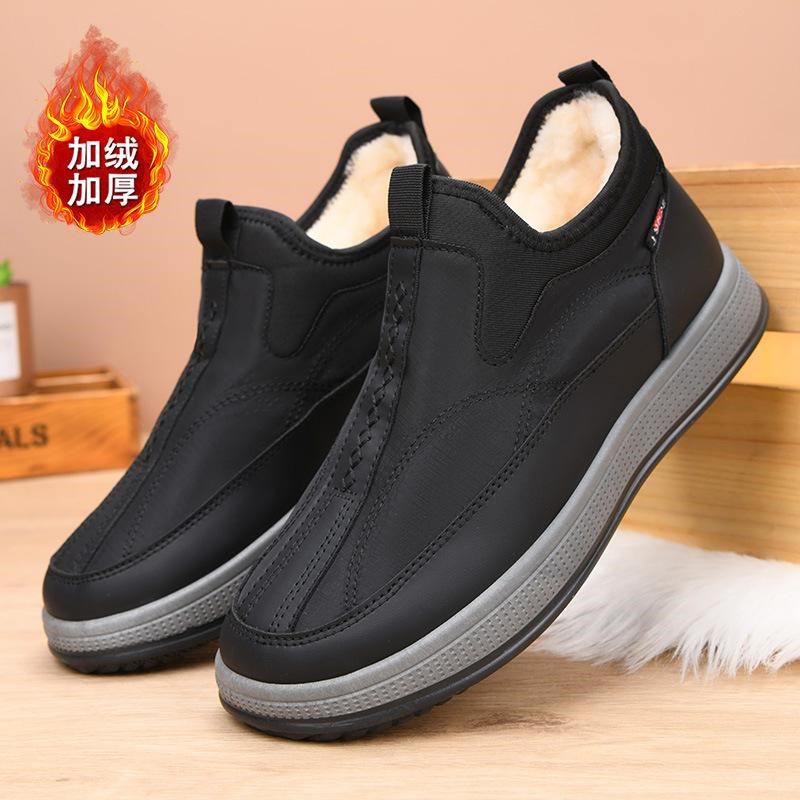 京图百货男鞋冬j季棉布鞋加绒保暖雪地靴男士休闲爸爸鞋一脚蹬棉