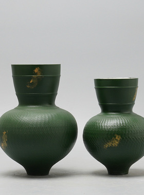 新中式创意c宽口绿色花瓶摆件客厅插花花器花艺搭配陶瓷瓷器装饰