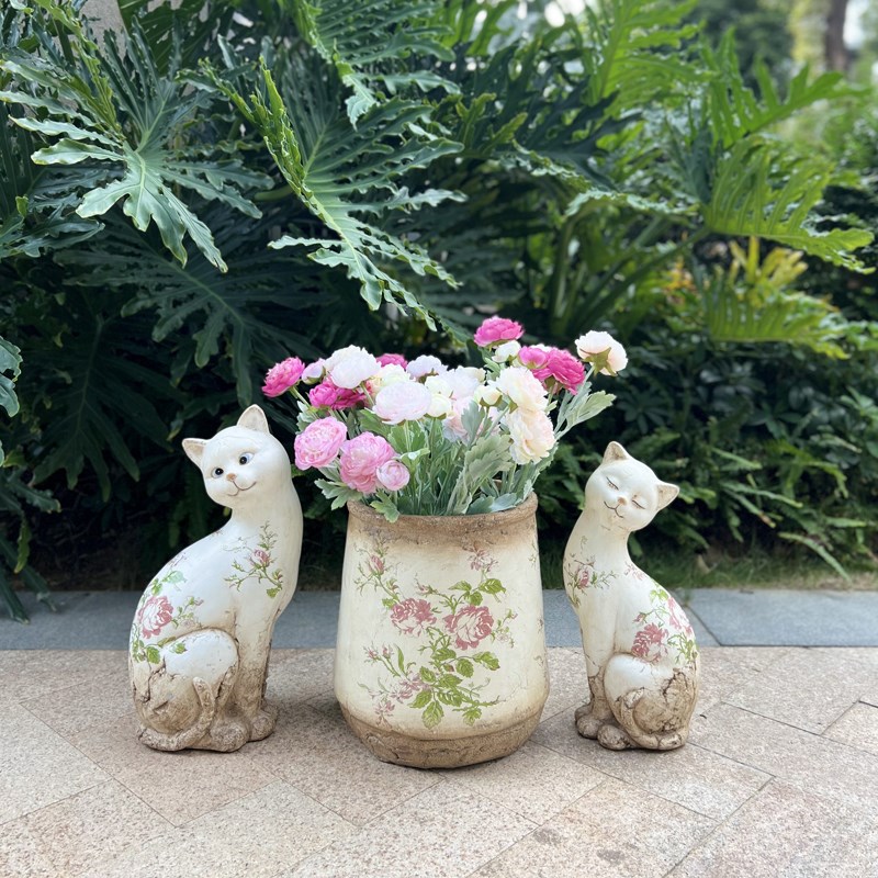 复古户外花园装j饰猫咪花盆动物花盆装饰摆件花园庭院露台花园装