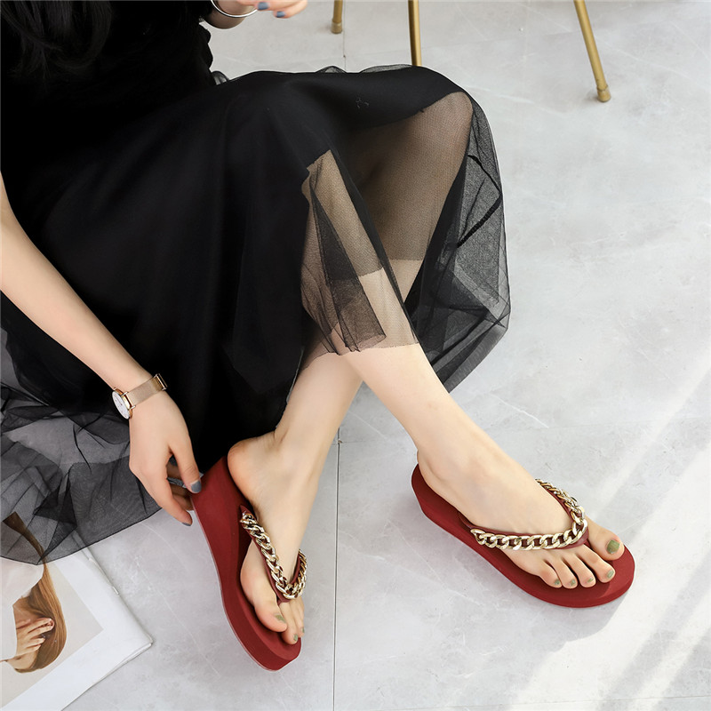 厚底人字拖d女外穿夏2021新款百搭时尚链子防滑可湿水沙滩凉拖鞋