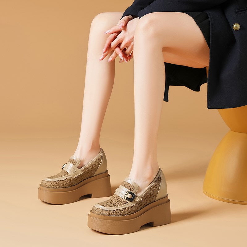 10cm厚底内增高小皮鞋女春秋季新款高跟休闲单鞋女英伦Z风松糕女