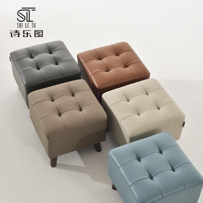 欧式真皮沙发凳家用脚踏换鞋凳单人头层牛皮坐墩实木搁脚小皮凳,住宅家具,矮凳,淘宝优惠券,粉丝福利购,淘宝优惠卷