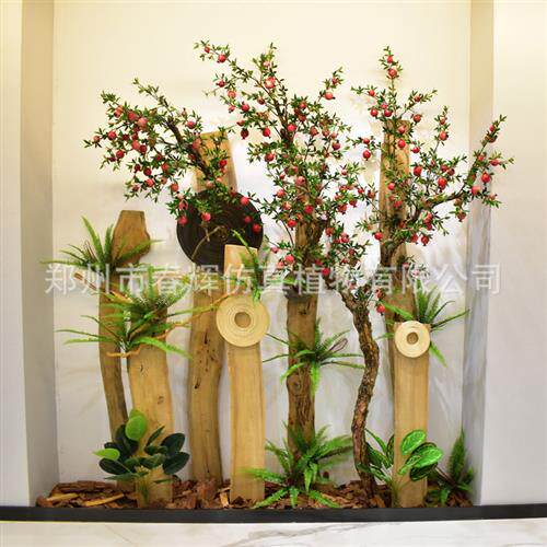 郑州绿植造景室内盆栽干树枝干花松树摆件大型仿真绿植造景组合