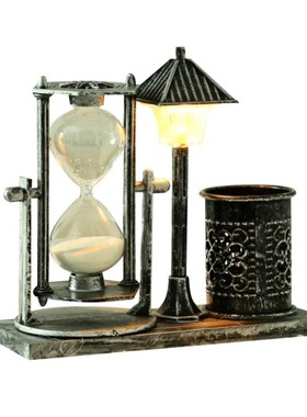 水晶球沙漏笔筒小夜灯复古创意摆件计时器客厅家居房间桌面装饰品