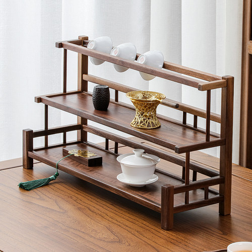 北美胡桃木茶具收纳架多层博古架茶具茶壶茶杯沥水中式桌面置物架