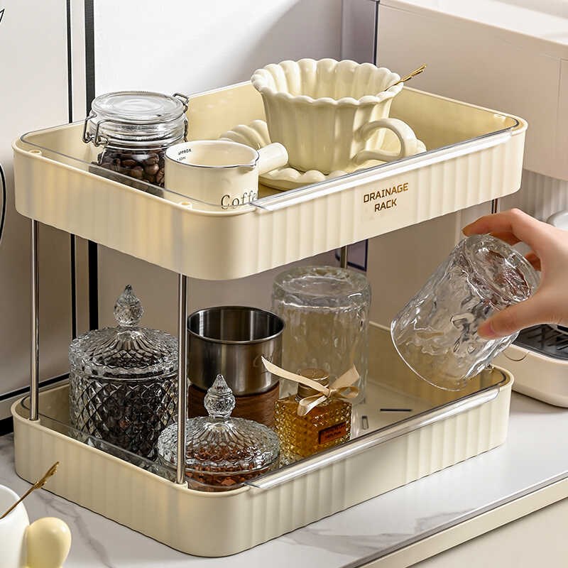 杯子收纳置物架双层沥水杯架子家用客厅茶几桌面放咖啡马克杯托盘