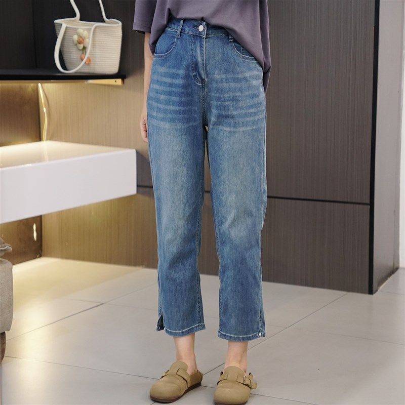 2024薄款裤口小开叉大码烟管裤 100-200斤胖mm高腰显瘦弹力直筒裤,女装/女士精品,大码裤装,淘宝优惠券,粉丝福利购,淘宝优惠卷