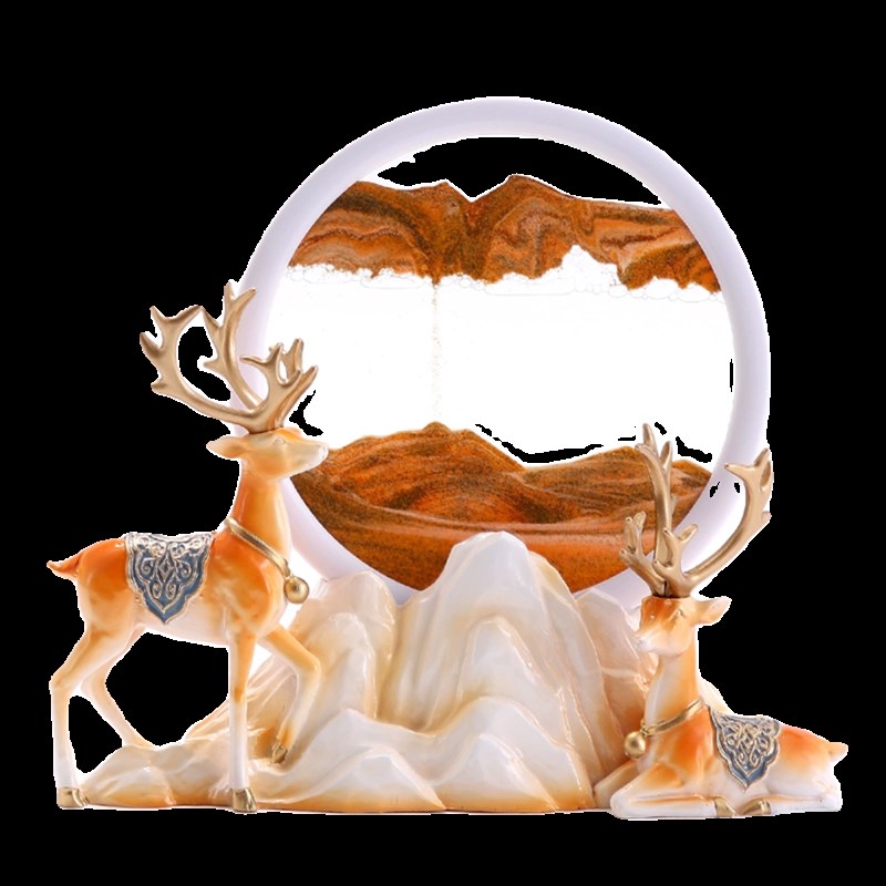 淼柔招财鹿流沙画沙漏摆件轻奢家居客厅酒柜电视柜办公室桌装饰品