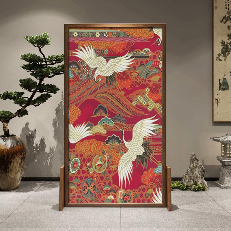 新中式屏风隔断客厅中国红花鸟入户玄关卧室遮挡家用实木移动座屏
