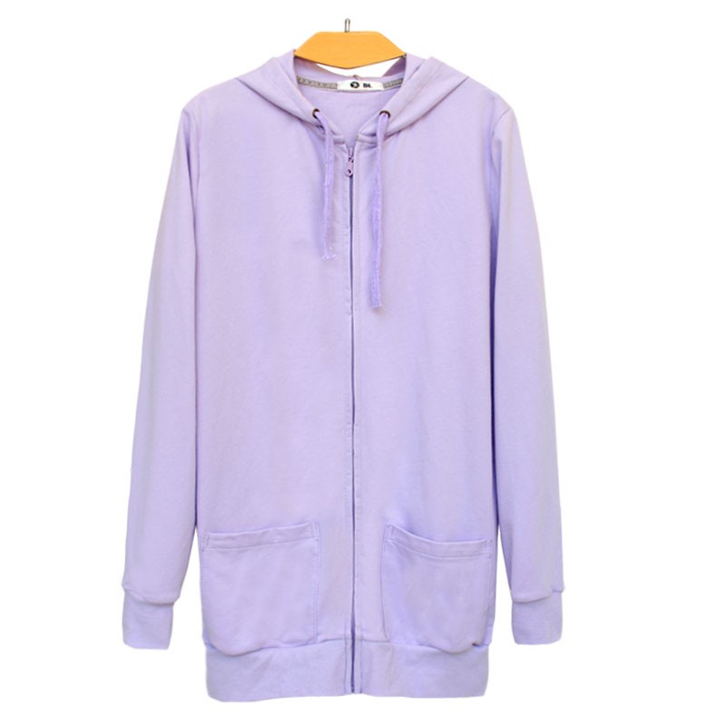 卫衣外套女士纯棉开衫拉链带帽针织上衣女针织大码外搭中长款薄款