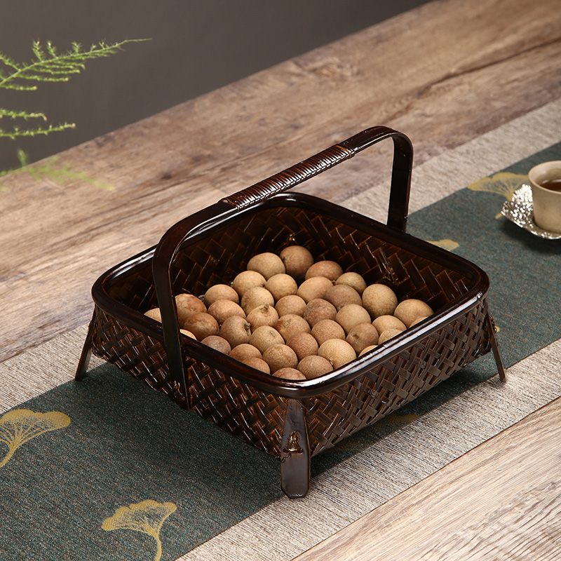 复古手工竹编果盘点心篮水果盘茶具收纳盒糕点筐日式干果盘提手篮