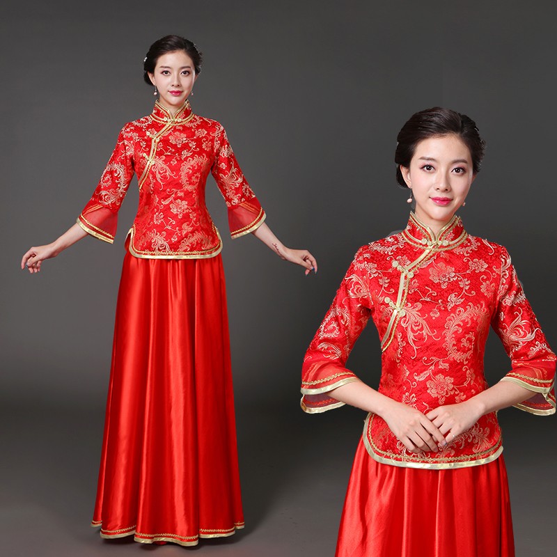 民国古装古典舞表演广场舞中国风舞蹈服装中式古筝演出服女喜娘服