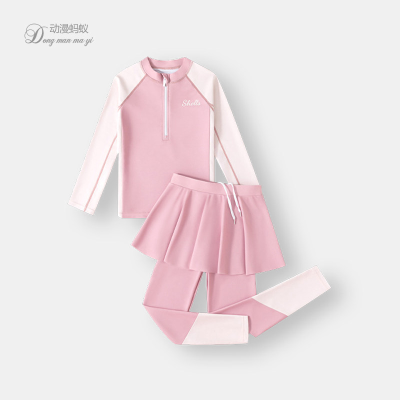 儿童泳衣女孩2024新款小中大童分体长袖长裤保暖泡温泉游泳套装