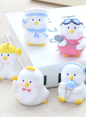 创意可爱白色小鸡摆件工位桌面园艺车载蛋糕装饰品送女生朋友礼物