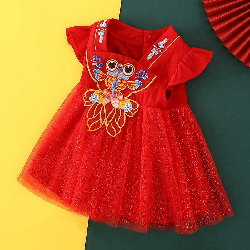 宝宝百天旗袍裙中国风女童一周岁礼服夏季汉服公主裙婴儿满月衣服