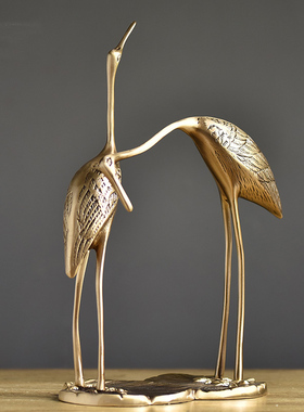 创意纯铜仙鹤摆件 欧式复古电视柜玄关招财工艺品轻奢摆设