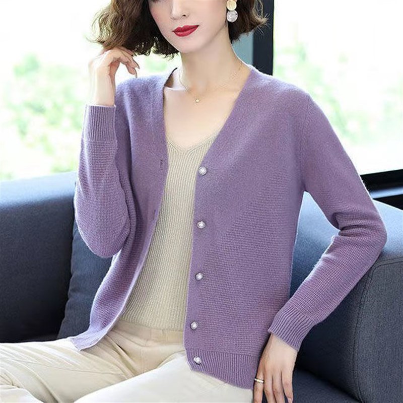 针织开衫女宽松外穿2022年春秋季V领宽松大码上衣外搭毛衣外套女