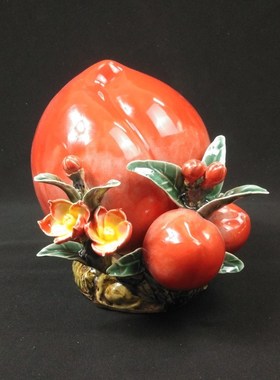 大红寿桃 创意陶瓷工艺品摆件 石湾公仔家居饰品客厅桌面摆设送礼