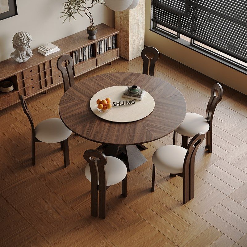 法式奶油复古风实木德利丰岩板家用黑色窈窕饭桌胡桃色圆餐桌椅子,住宅家具,岩板餐桌,淘宝优惠券,粉丝福利购,淘宝优惠卷