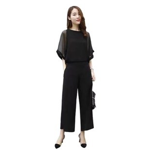 女装 洋气显瘦套装 胖mm夏装 气质端庄时髦两件套阔腿裤 2025新款 大码