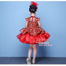 红色表演礼服儿童模特走秀朗诵表演裙女童独唱钢琴幼儿园演出服装
