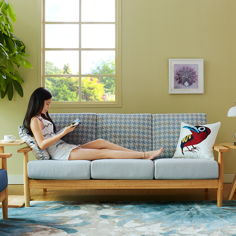 日式小户型沙发客厅木制个性简约布艺北欧单人双人三人木扶手沙发